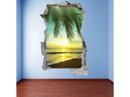 Adesivos De Parede Com Palmeiras E Pôr Do Sol Em Praia Tropical. Decoração Artística.