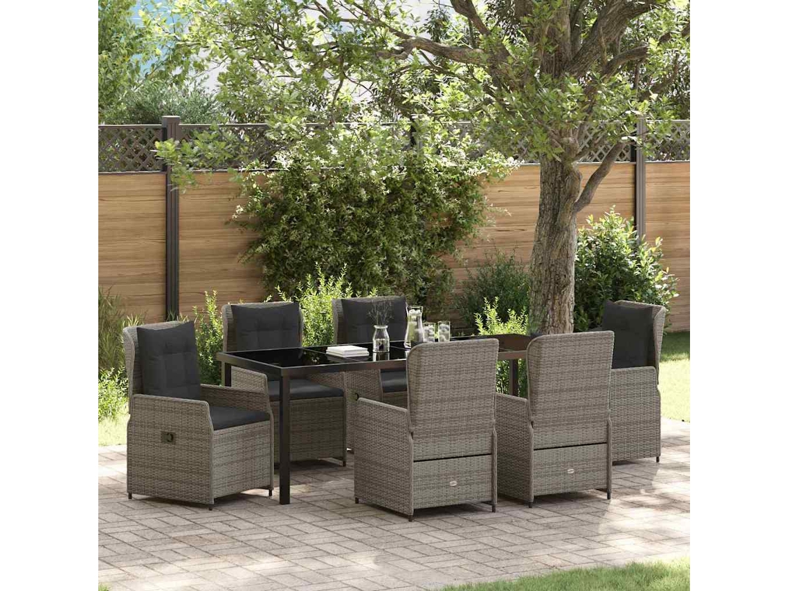 Vidaxl Conjunto De Jantar Para Jardim 7 Unid. Cinzeto Vime Pe