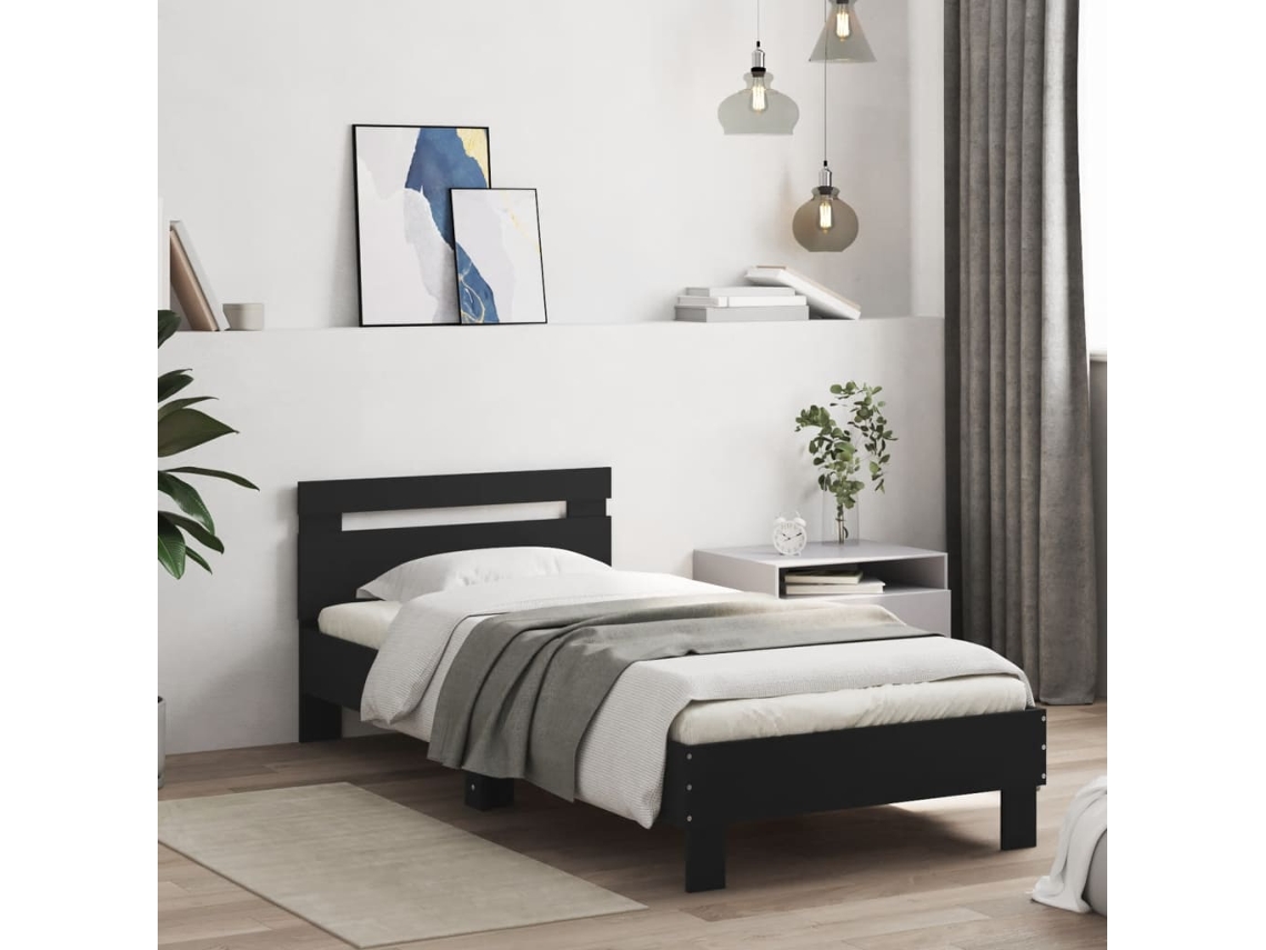Estrutura Cama Cabeceira 75x190 Cm Derivados De Madeira Preto