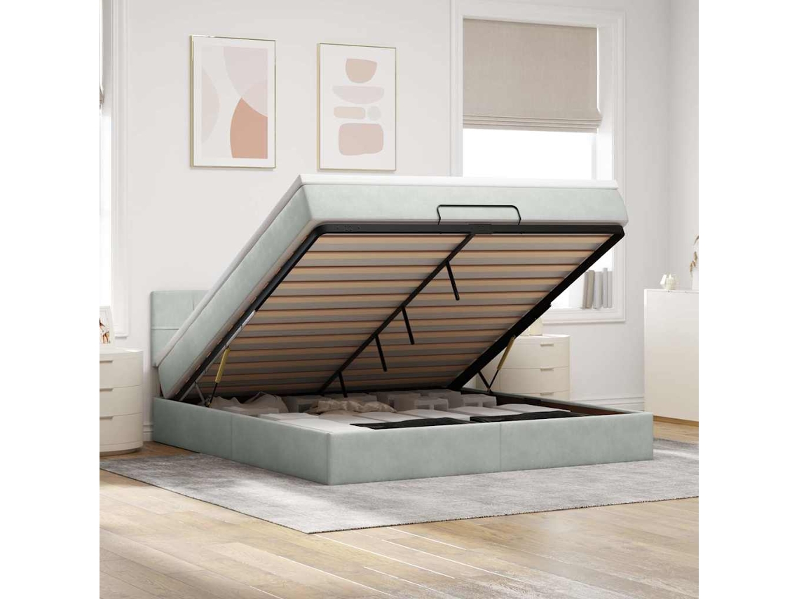 Vidaxl Estrutura de Cama Otomana com Colchão 180x200 Cm Cinzento Claro