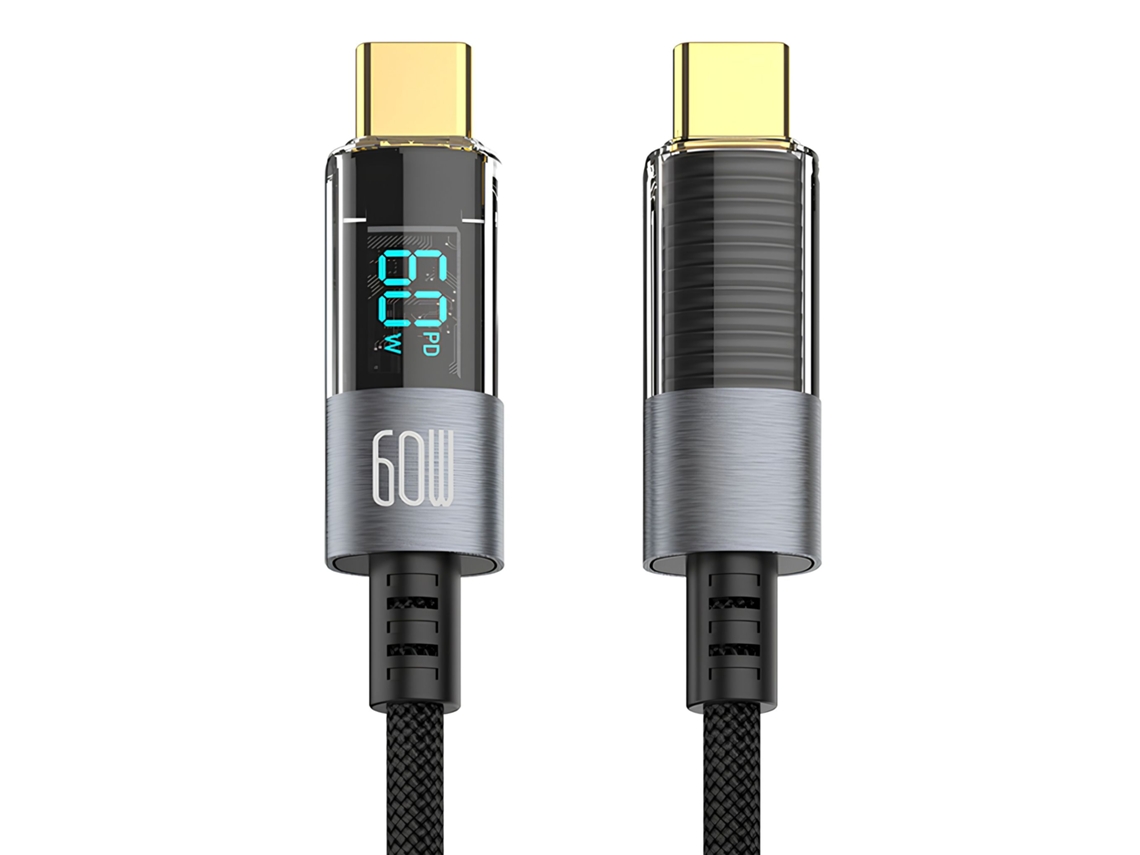Cabo Usb Tipo C Smart Ecrã Led | 1m |carga Rápida 60w | Nylon Trançado