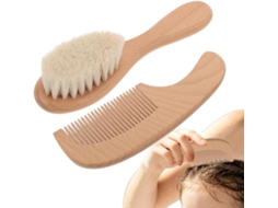 Conjunto De Escova Cabelo Madeira Com Cerdas Macias Para Desembaraçar, Estilizar E Cuidar Dos Cabelos 14cm Com Cabo