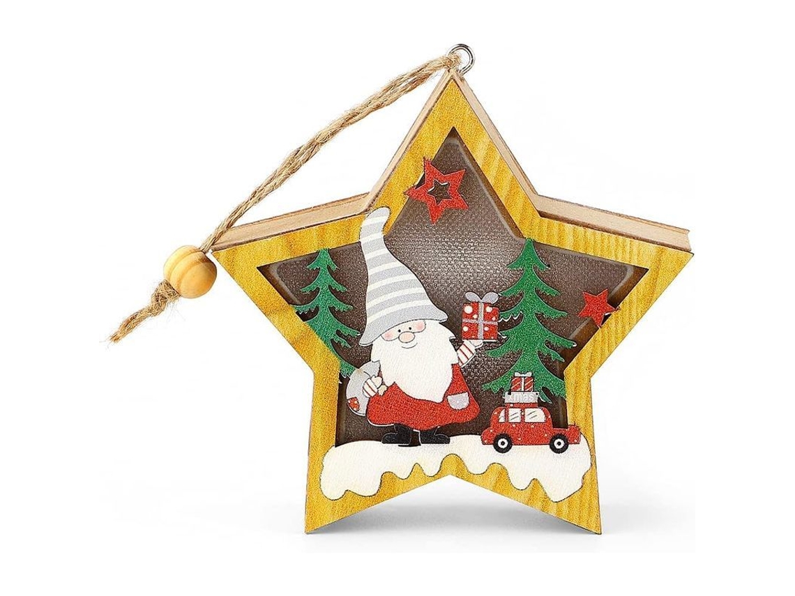Adorno de Natal em Madeira com Luz Led Papai Noel Boneco de Neve Cervo Casa Decorativo S/MARCA