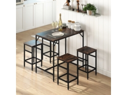 Conjunto de bar preto e nogueira: mesa e 4 bancos