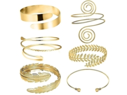 6pcs Brazaletes De Brazo Ajustables, Brazaletes De Brazo Superior Con Grabados, Conjunto De Brazaletes Xyugold Oro