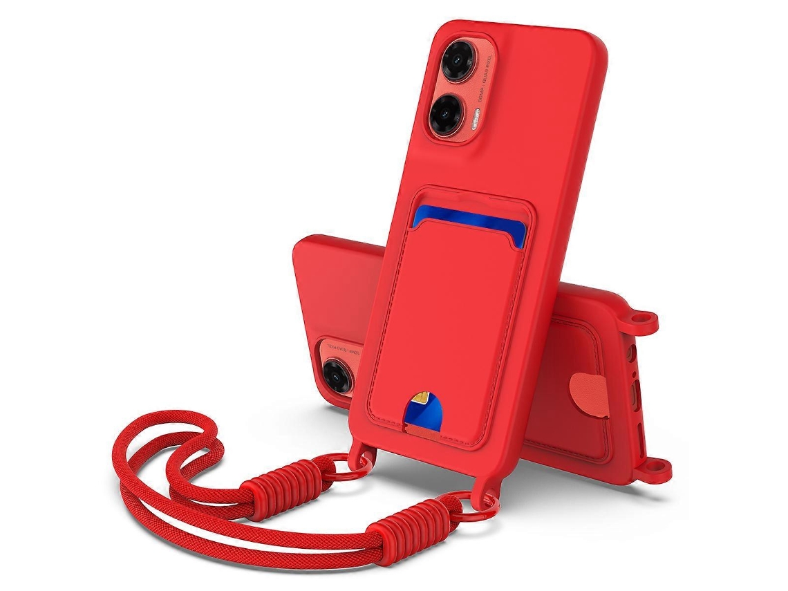 Capa Traseira De Silicone Líquido Tkdaddy Para Motorola Moto G35 5g Com Porta-cartões E Alça Curta Vermelha