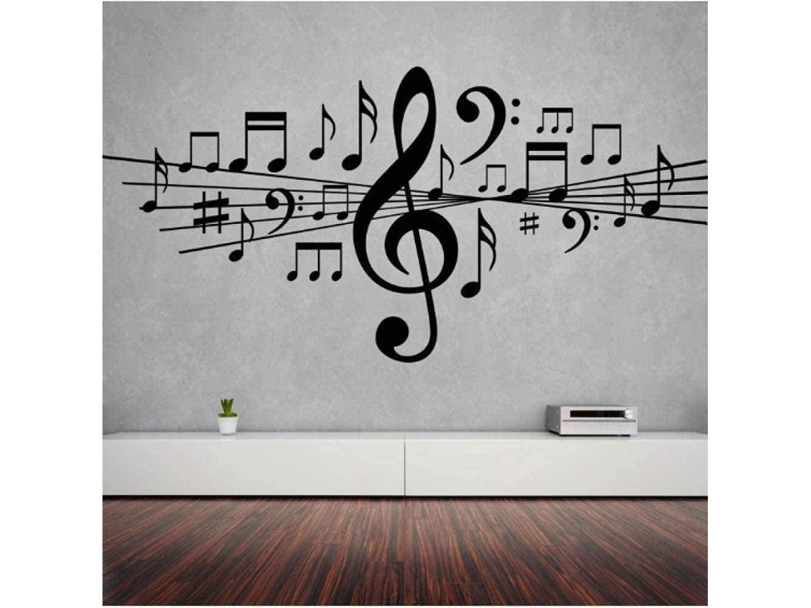 Adesivos de parede, partituras musicais, decalques de vinil removíveis para decoração de sala de estar, estúdio, sala de dança, pôster artístico, presente, 84x42cm