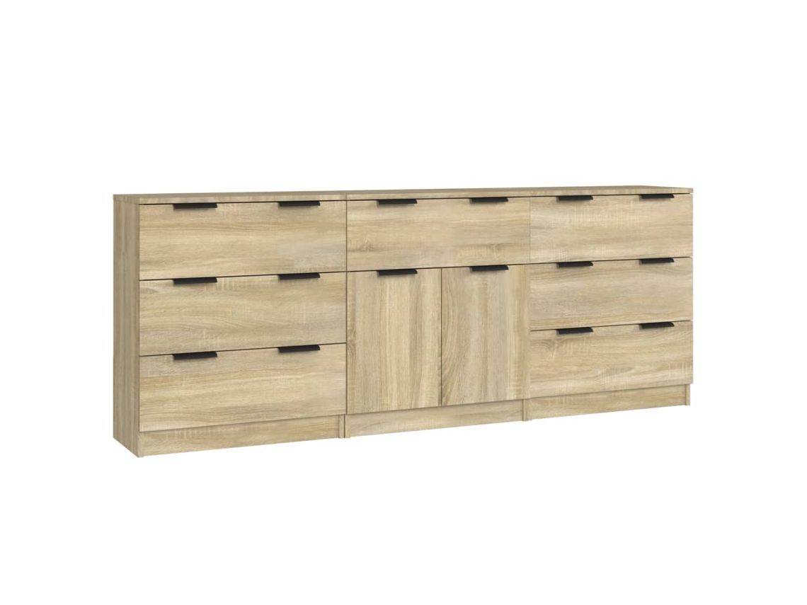 Conjunto de Aparador 3 peças Madeira Processada Cor Carvalho Sonoma MAISON EXCLUSIVE