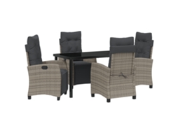 Conjunto 5 De Jantar De Jardim Vidaxl Cinza Vime Polido