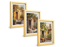 Um Conjunto De Imagens Decorativas Em Uma Moldurapátio Com Frutas Cítricas, Plantas Moldura Dourada Pinturas De Quarto Espelharte (3 Peças 20x30 Cm)