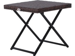Mesa Quadrada Dobrável Vime Pe, Aço Cor Marrom 40x40x40 cm Outsunny