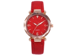 Relógio de Pulso Feminino de Quartzo Simples Elegante com Mostrador Redondo em Couro Artificial Vermelho