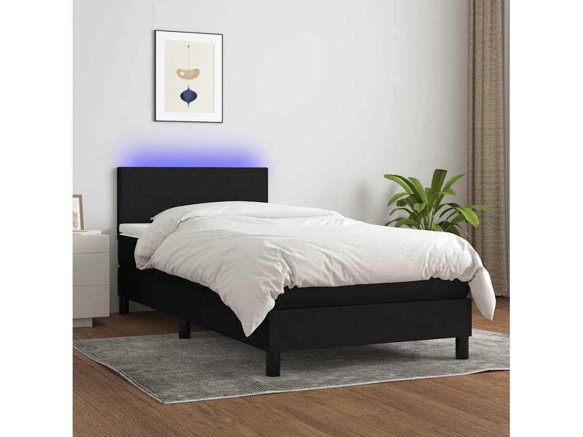 Vidaxl Cama Box Spring C/ Colchão E Led 100x200 Cm Tecido Preto