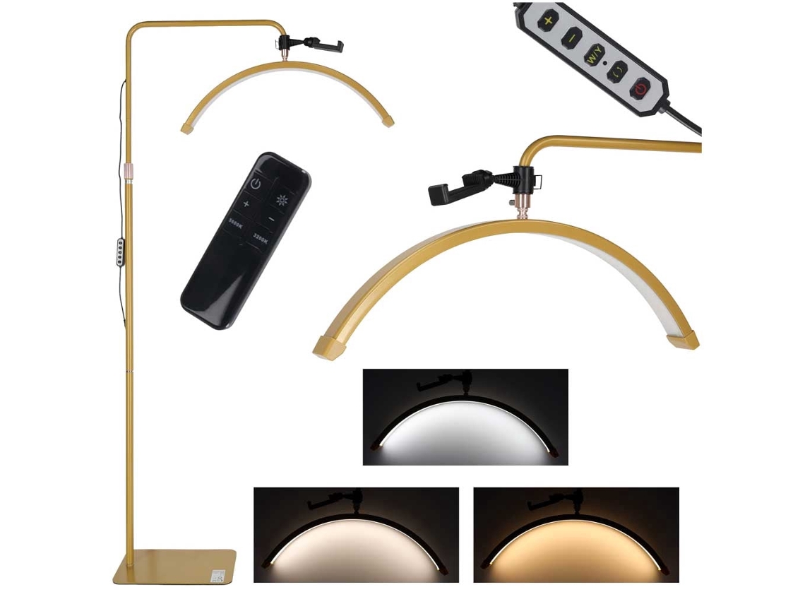 Lâmpada De Led Em Arco Sem Sombras Para Extensão De Cílios, 36w, 3000-5600k, Cor Dourada