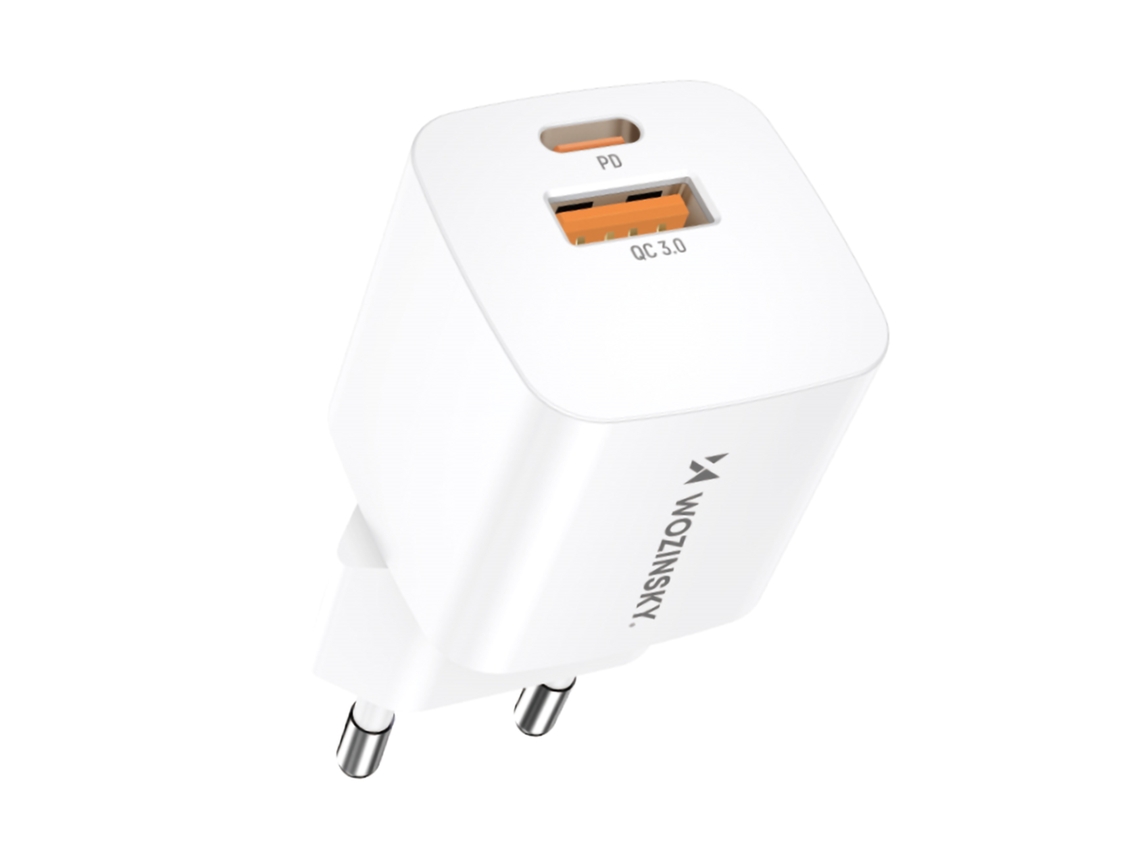 Ładowarka Sieciowa Pd Qc 3.0 100 240v 20w Usb c Usb a Biała WOZINSKY