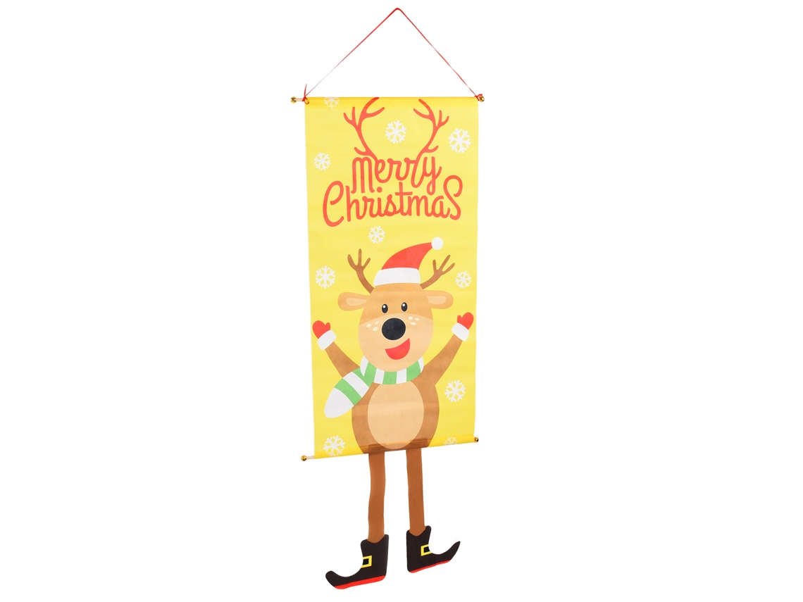 Baok-banner De Natal Com Desenhos Animados De Elks Decorativo Pendente Com Corda Vermelha Para Portas E Varandas