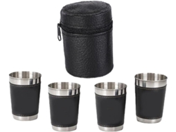 Copo de Dose Inoomp em Aço Inoxidável, 70ml, com Estojo de Couro. Copo de Metal Compacto para Camping, Trilhas e CHABERLU