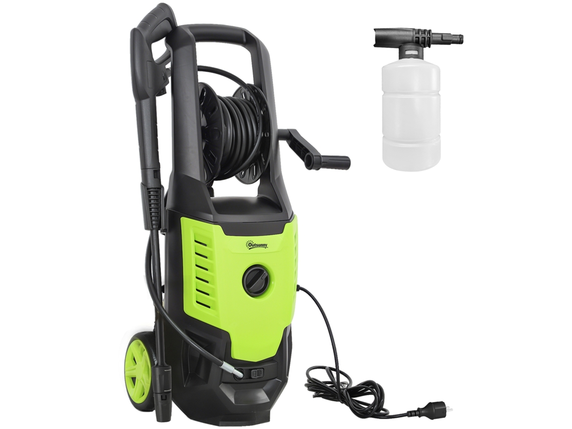 Lavadora de Alta Pressão BTFORUS 2200w, acessórios, ajuste de ângulo, parada automática, 32x32x80cm, verde/preto