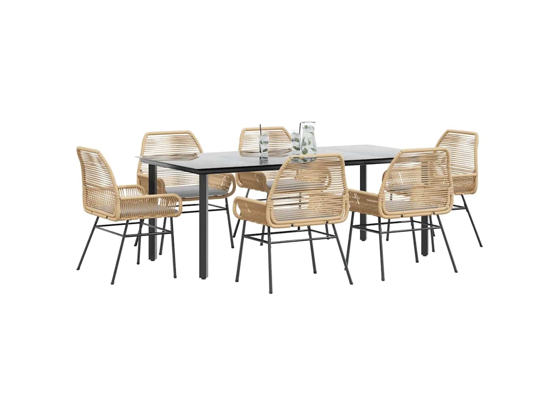 Vidaxl Conjunto Jantar Jardim 7 Peças Almofadas Vidro Vime Pe Castanho