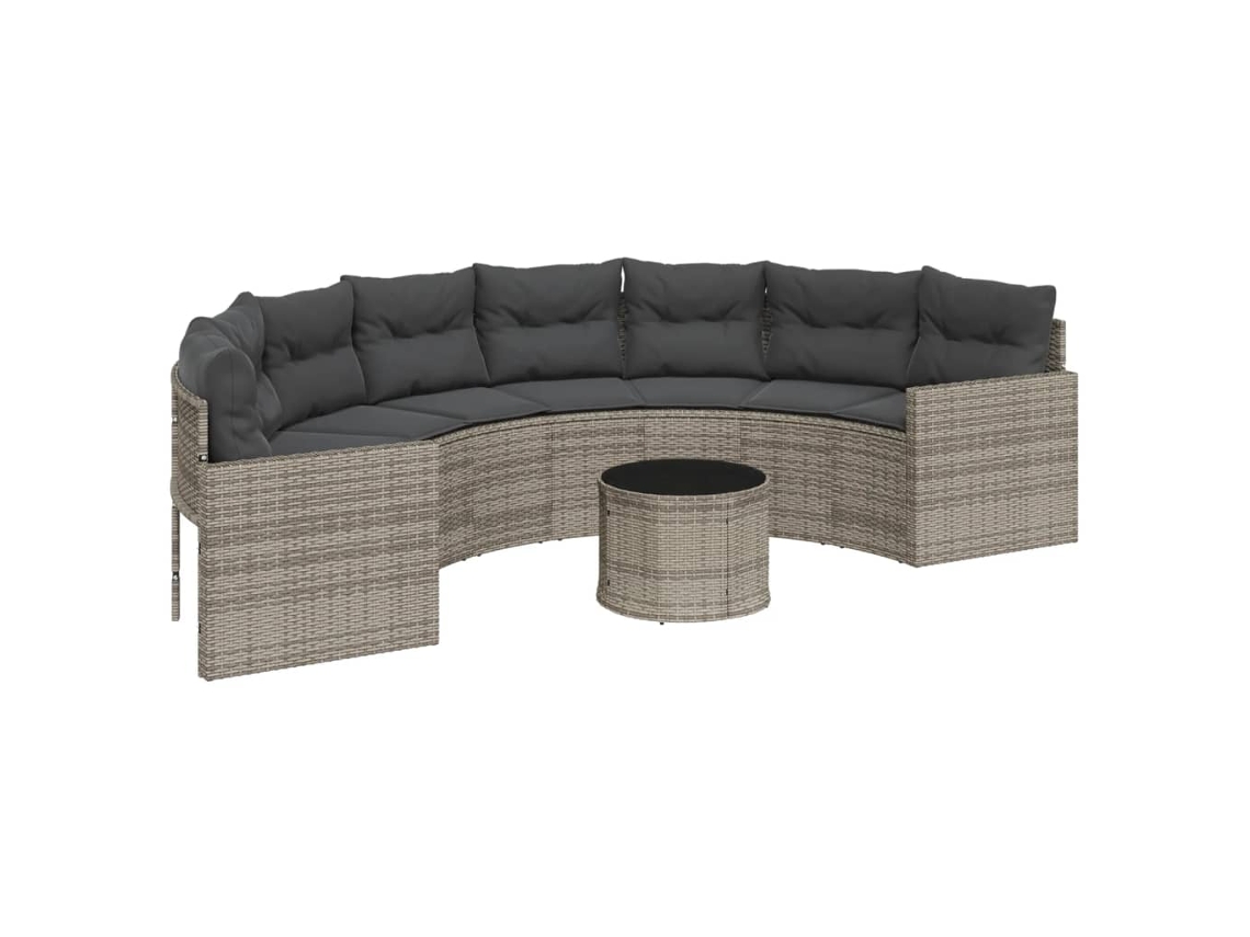 Maison Exclusive - Sofá De Jardim Com Mesa E Almofadões Semicircular Vime Pe Cinza