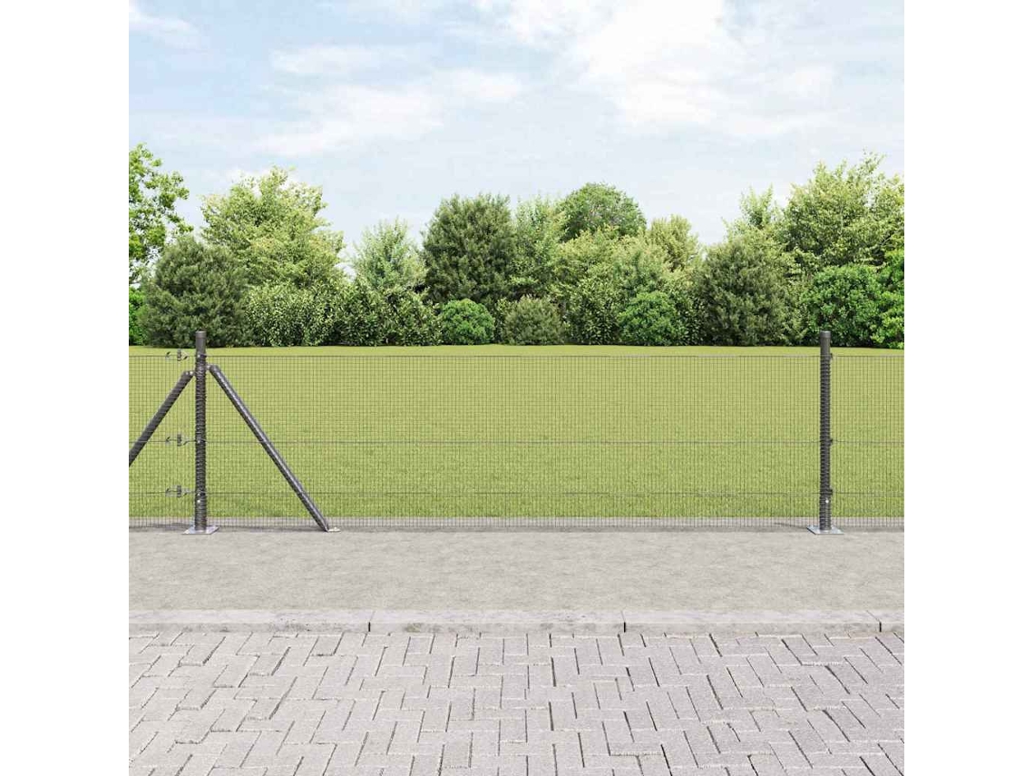 Vidaxl Cerca De Arame Soldado Com Base De Concreto 25 X 0,4 M Cinzento