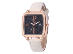 Relógio de quartzo com pulseira de couro, estilo simples, mostrador quadrado, branco universal.