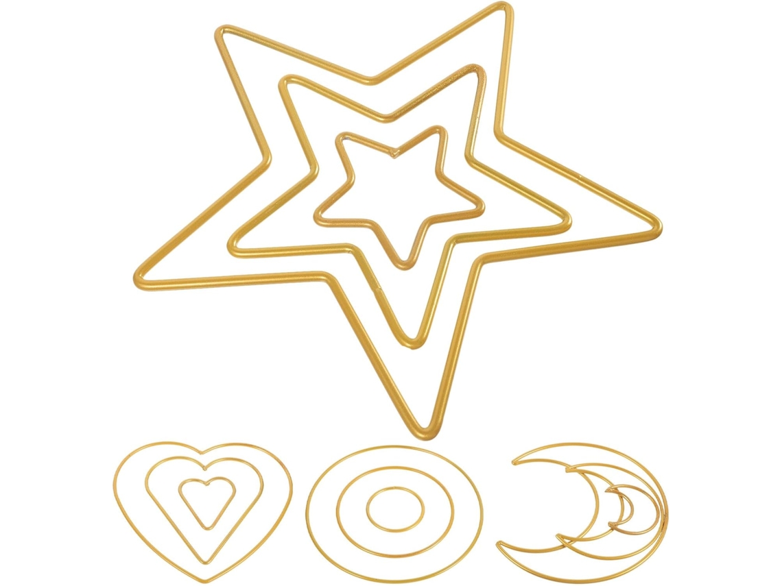 Conjunto Nuobesty Com 12 Anéis Leves De Metal Dourado Para Decoração De Parede, Com Formatos De Lua, Estrela E