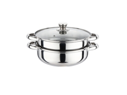 Panela de Vapor Comum Aço Inox para Casa, Dupla Camada, com Tampa Vidro ZSANFS