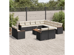 14 Pcs Conjunto De Sofás P/ Jardim C/ Almofadões Vime Pe Preto Dkd Home Decor