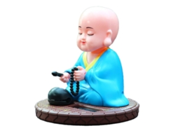 Ornamento Solar Pequeno Monge Auto Nod Knock Buda Estátua Brinquedo Decor Casa Azul S/MARCA