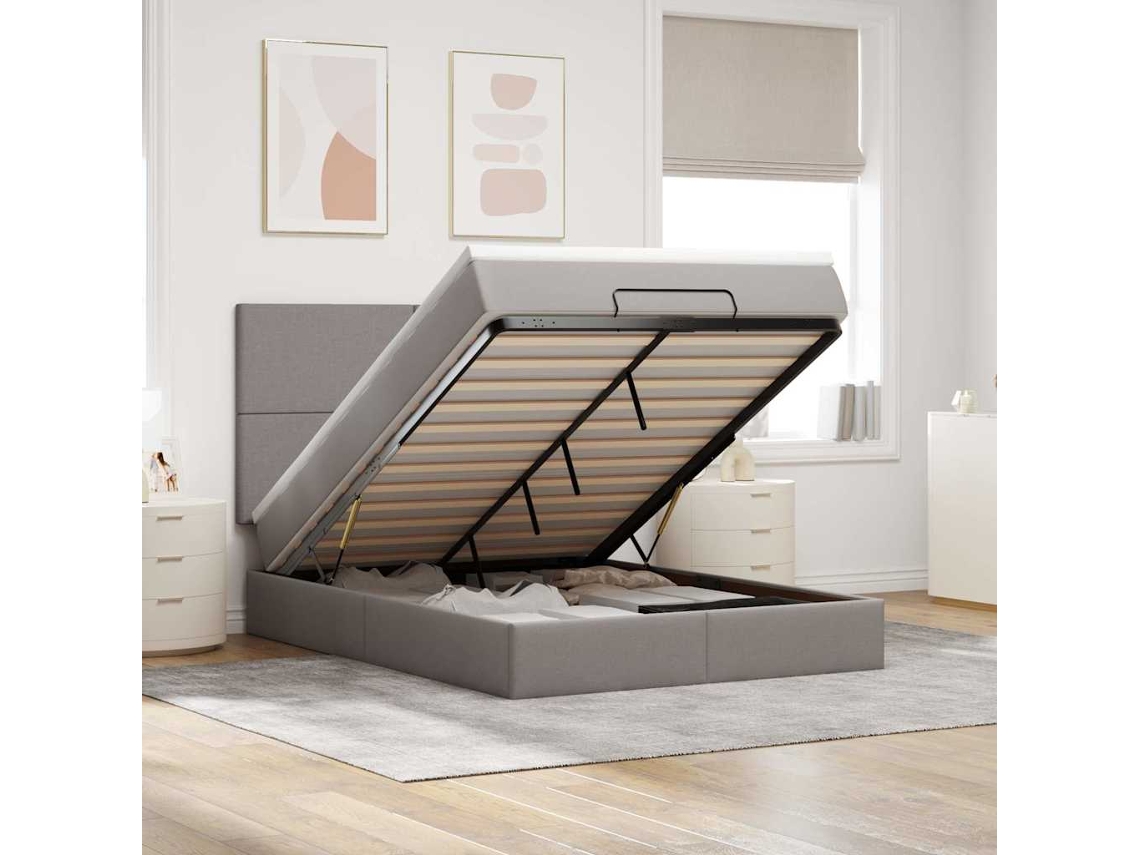 Vidaxl Estrutura De Cama Otomana Com Colchão Tecido Cinzento 140x190cm