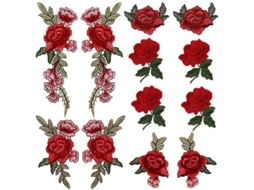 12 Parches Bordados De Rosa Vermelha Em 6 Pares De Designs Variados Para Decoração Diy De Roupas E Acessórios