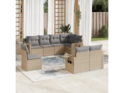 Vidaxl 8 Pcs Conjunto De Sofás P/ Jardim Com Almofadões Vime Pe Bege