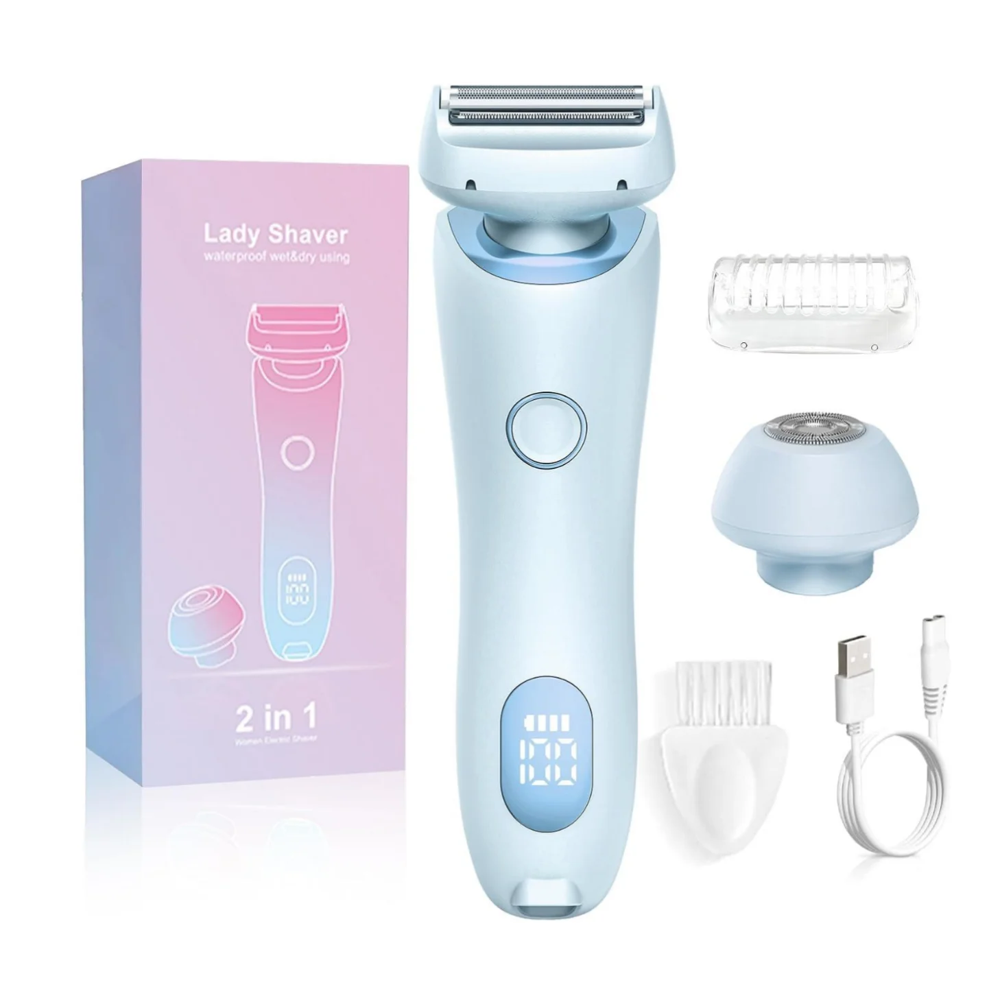 (azul) Depilador elétrico e aparador facial