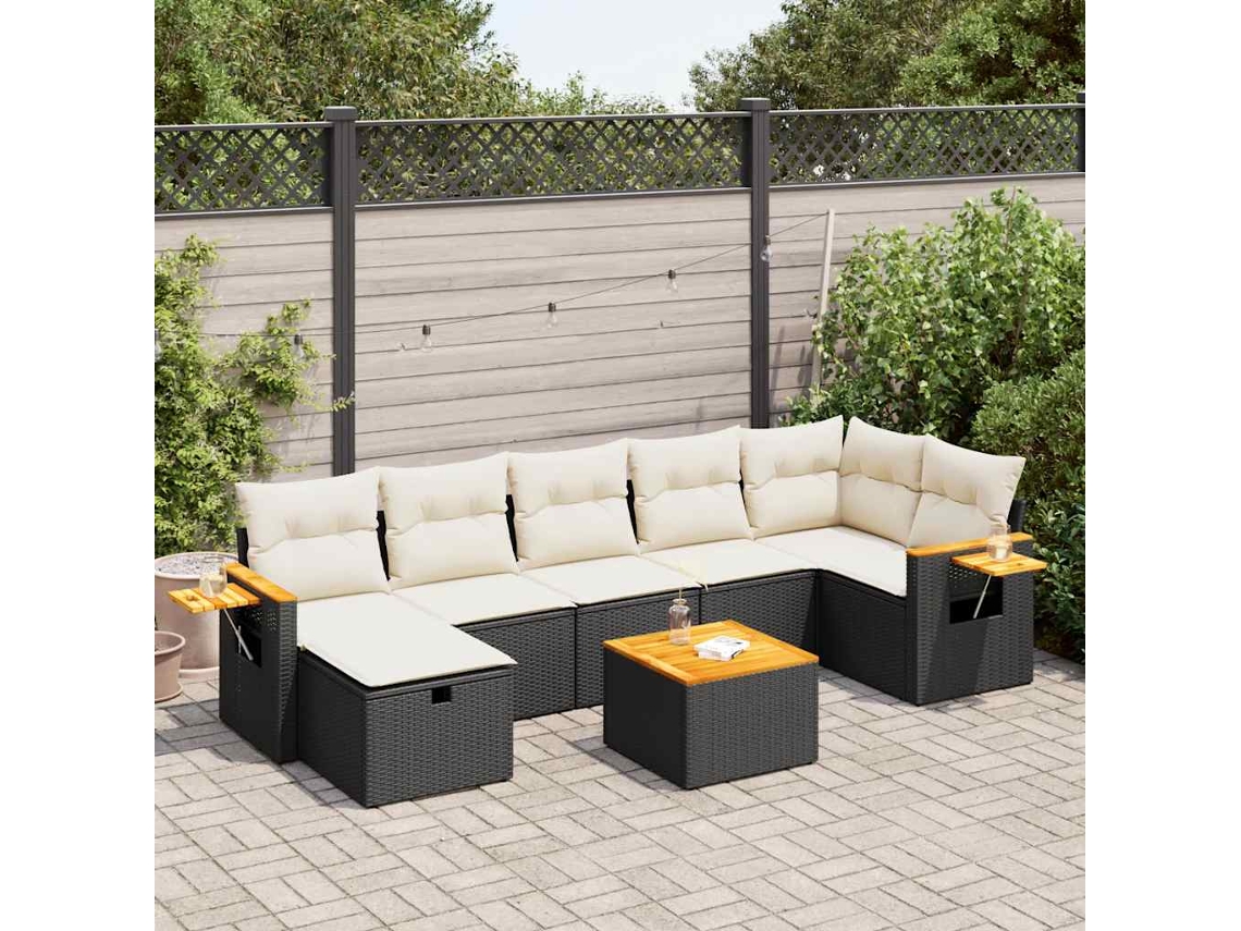 Vidaxl 8 Pcs Conjunto Sofás De Jardim Com Almofadões Vime Pe Preto