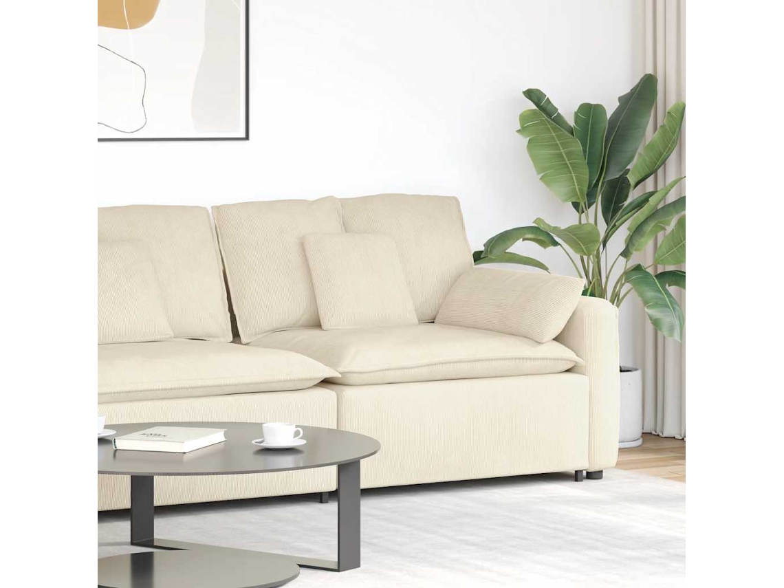 Vidaxl Módulo De Extremidade De Apoio De Braço Para Sofá Modular Com Almofadas, Cor Creme, 100 Cm
