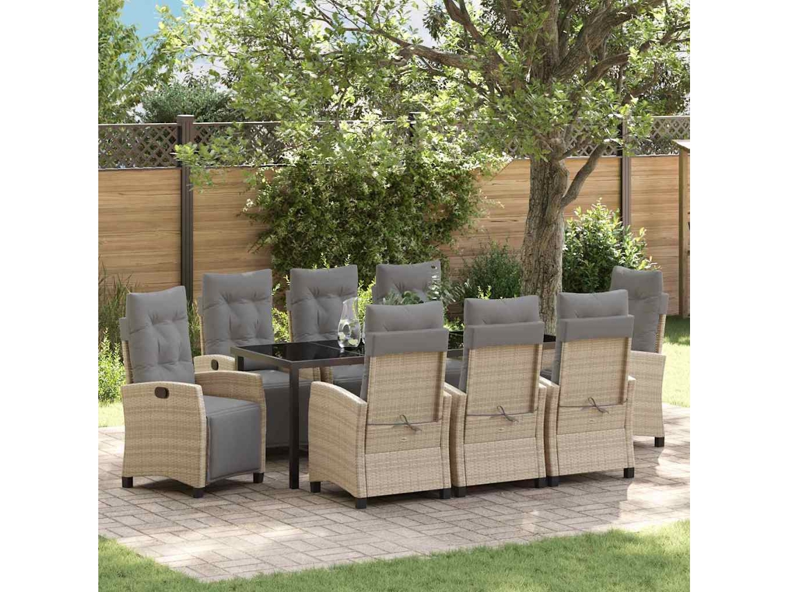 Vidaxl Conjunto De Jantar Para Jardim Com Almofada 9 Pcs Bege Vime Pe