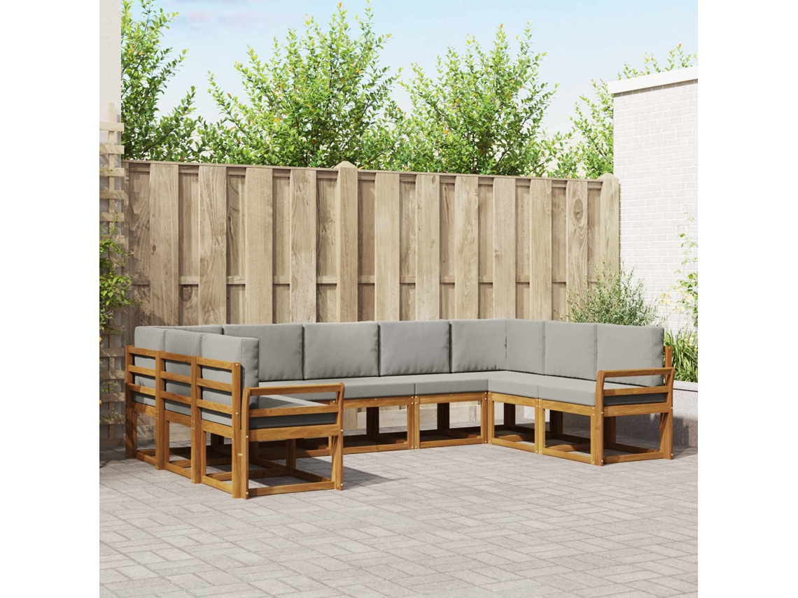 Vidaxl Conjunto De Sofás Para Exterior 9 Unid. Cinza Natural E Claro