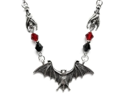 Colar De Morcego De Halloween Com Pedras De Zircônio Cúbico Vermelho E Preto E Design Gótico Retro
