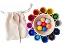 Kit Para Classificar Cores Com Sacola De Cordão, Copos Madeira