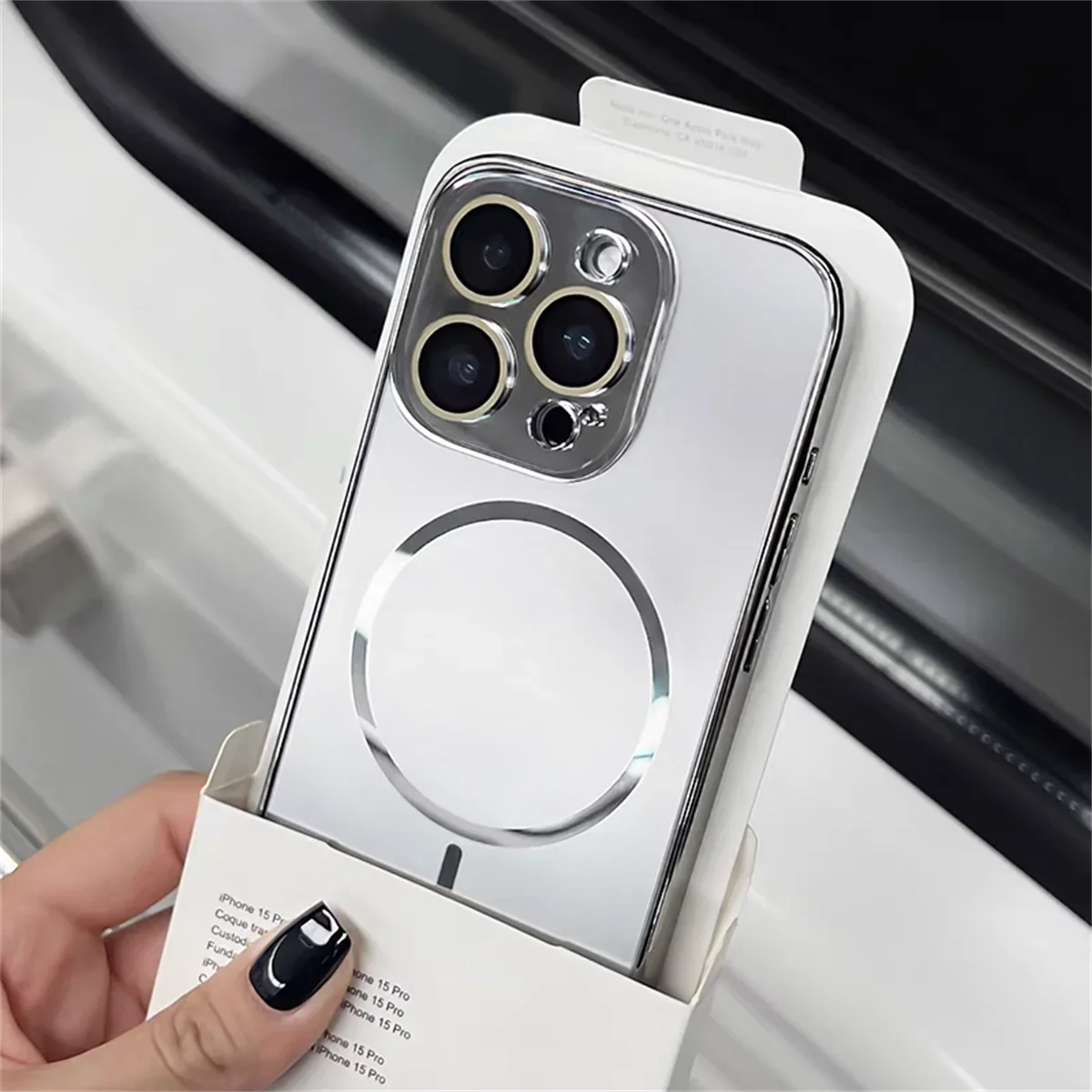 Capa Para Iphone 14 Pro Max (cinza) Com Lente De Cristal Fosco E Carregamento Sem Fio Magnético.