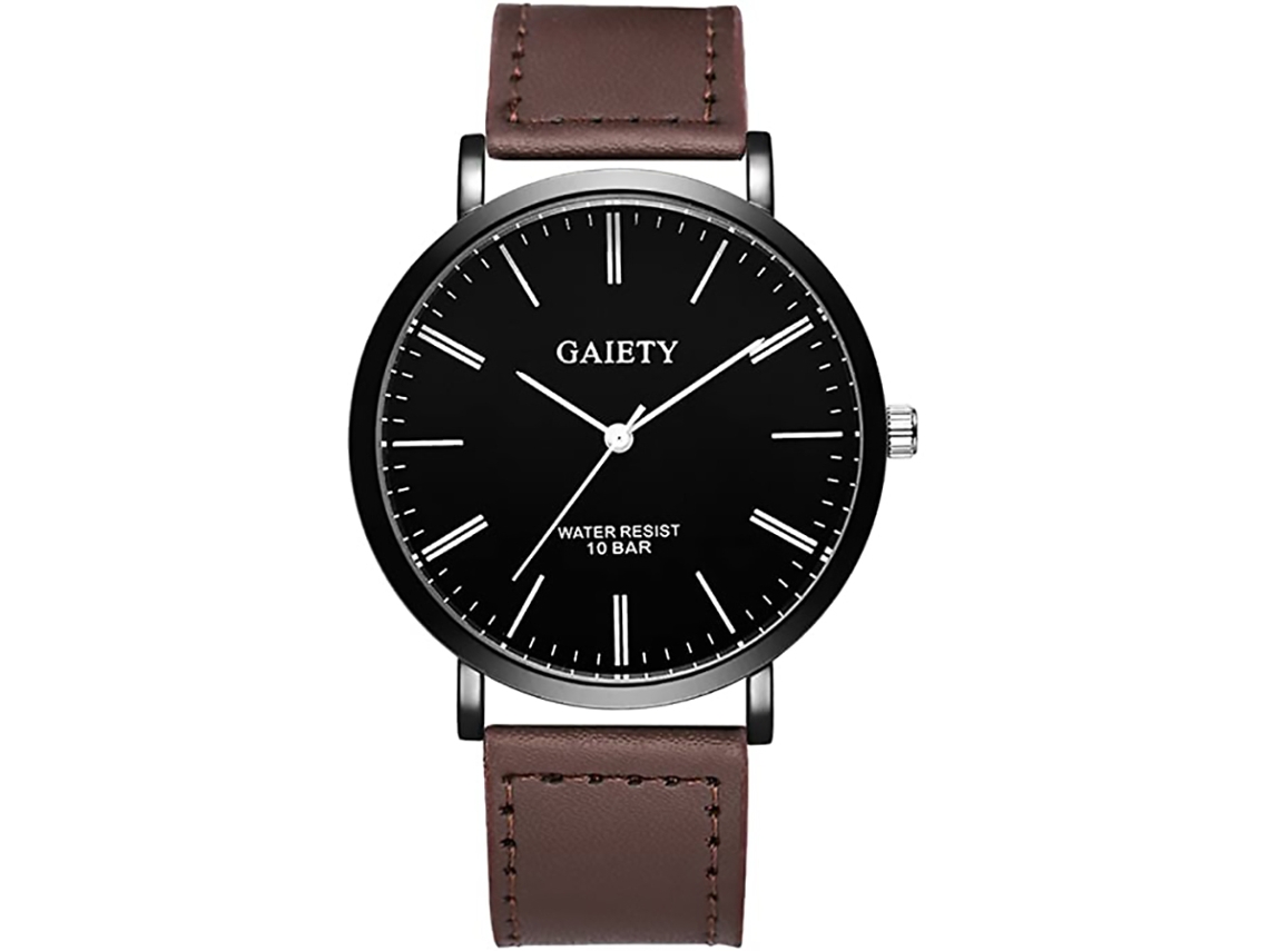 Relógio de pulso masculino com pulseira de couro PU, mostrador grande, relógio analógico de quartzo marrom escuro