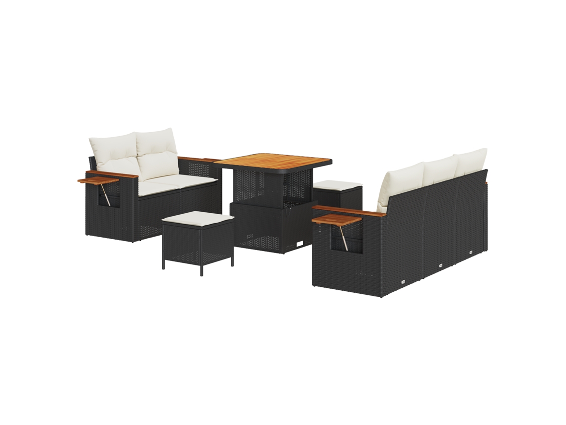 Conjunto 8 Sofá De Jardim Vidaxl Preto Vime Pe (80 X 80 X 71 Cm)