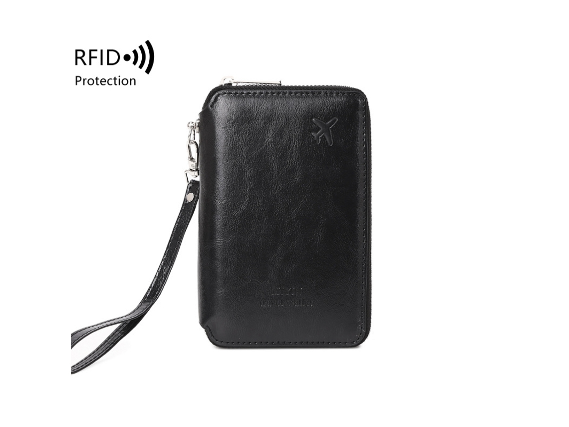 Porta-passaporte Em Couro Pu Preto Com Bloqueio Rfid