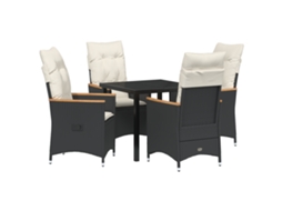 Conjunto 5 De Jantar De Jardim De Vidaxl Com Almofadas Preto Rattan Poliéster