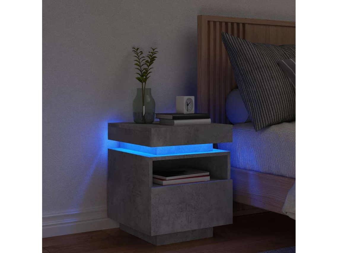 Vidaxl Mesa De Cabeceira Com Luzes Led 40x39x48,5 Cm Cinzento-cimento