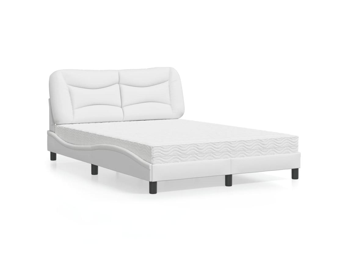 Vidaxl Cama com Colchão Hvar 140x190 Cm Couro Artificial Branco
