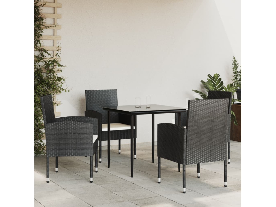 Vidaxl 5 Pcs Conjunto De Jantar Para Jardim Vime Pe E Aço Preto