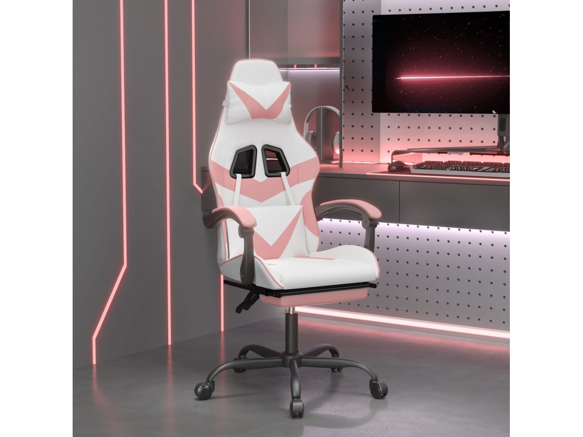 Vidaxl Cadeira Gaming Giratória C/ Apoio Pés Couro Artif. Branco/rosa