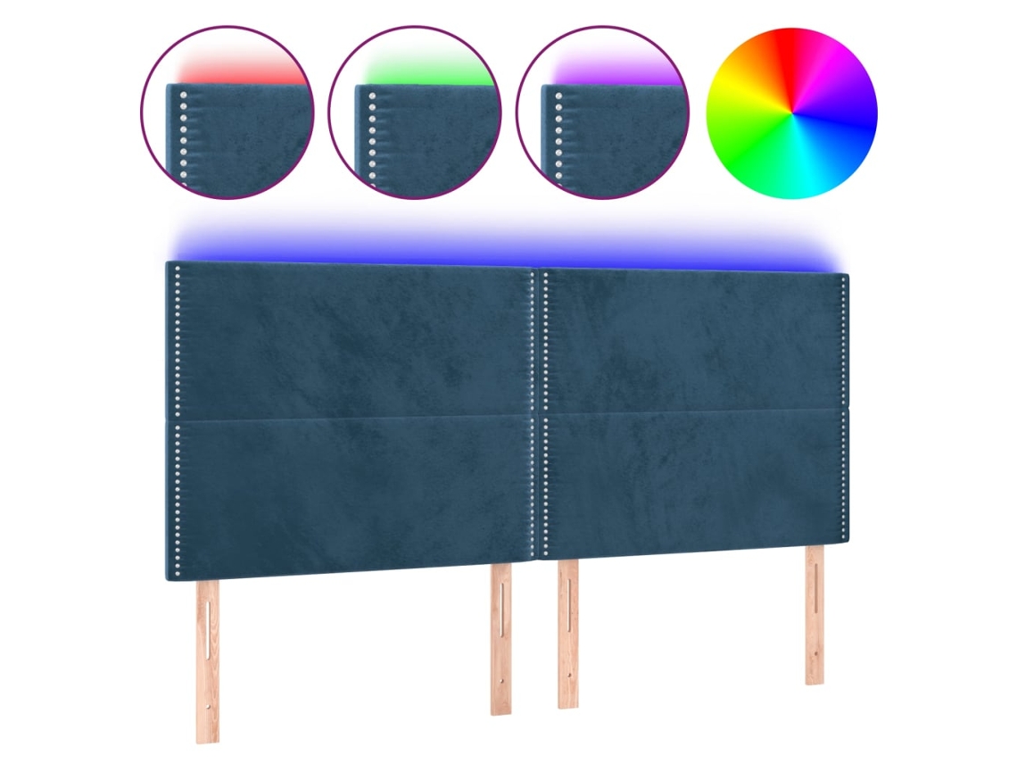 Cabeceira com luzes LED Veludo Azul Escuro MAISON EXCLUSIVE (160x5x118 cm)